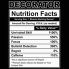 Decorator Nutrition Facts - Mens 123t Funny T-Shirt Tshirts