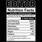Editor Nutrition Facts - Mens 123t Funny T-Shirt Tshirts