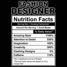 Fashion Designer Nutrition Facts - Mens 123t Funny T-Shirt Tshirts