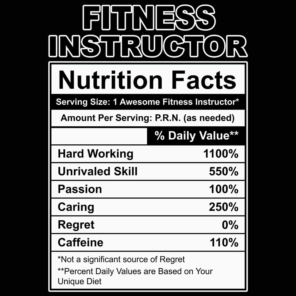 Fitness Instructor Nutrition Facts - Mens 123t Funny T-Shirt Tshirts