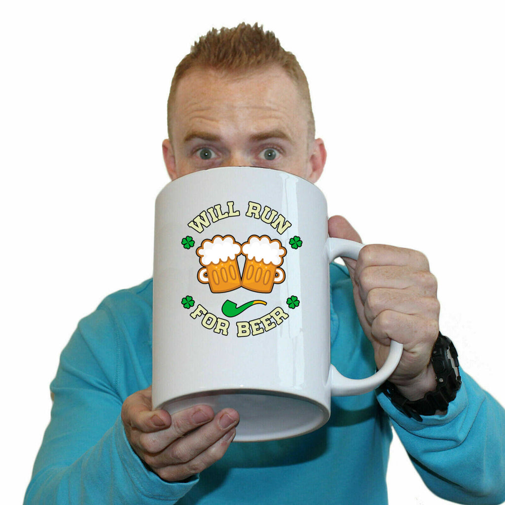 Will Run For Beer Irish St Patricks Day Ireland - Funny Giant 2 Litre Mug