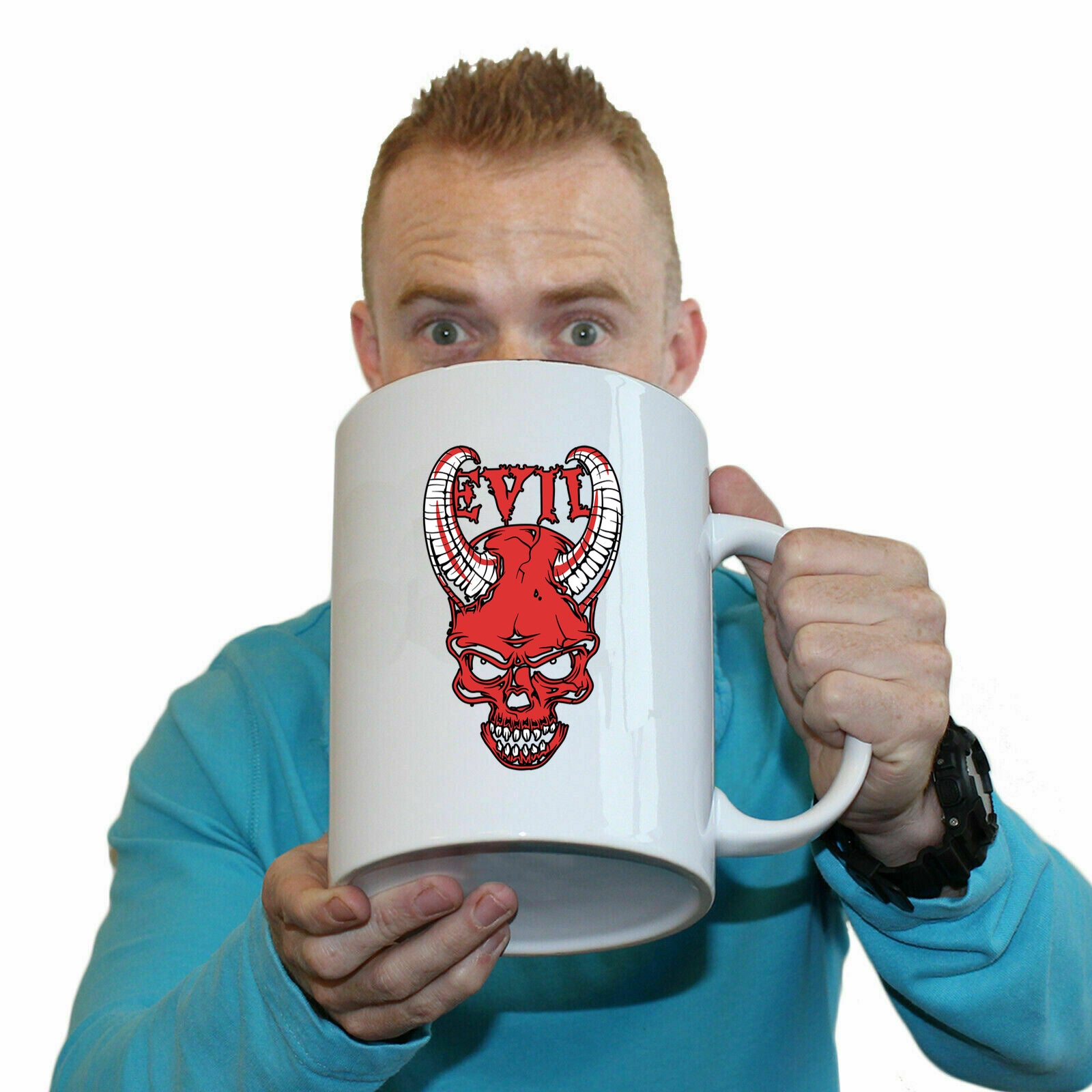 Evil Skull Horns - Funny Giant 2 Litre Mug
