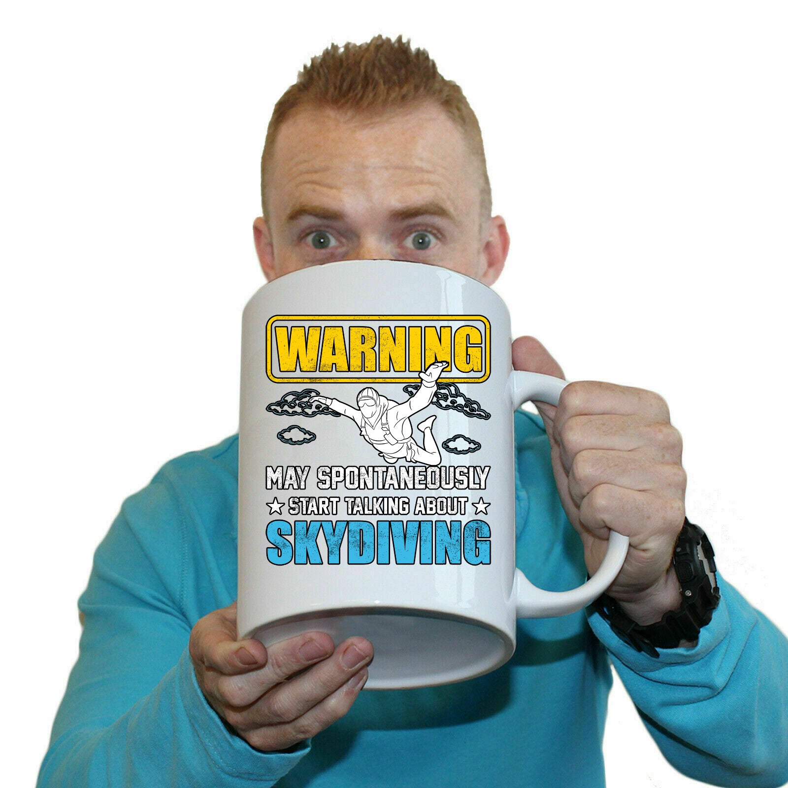 Warning May Start Talking About Skydiving - Funny Giant 2 Litre Mug