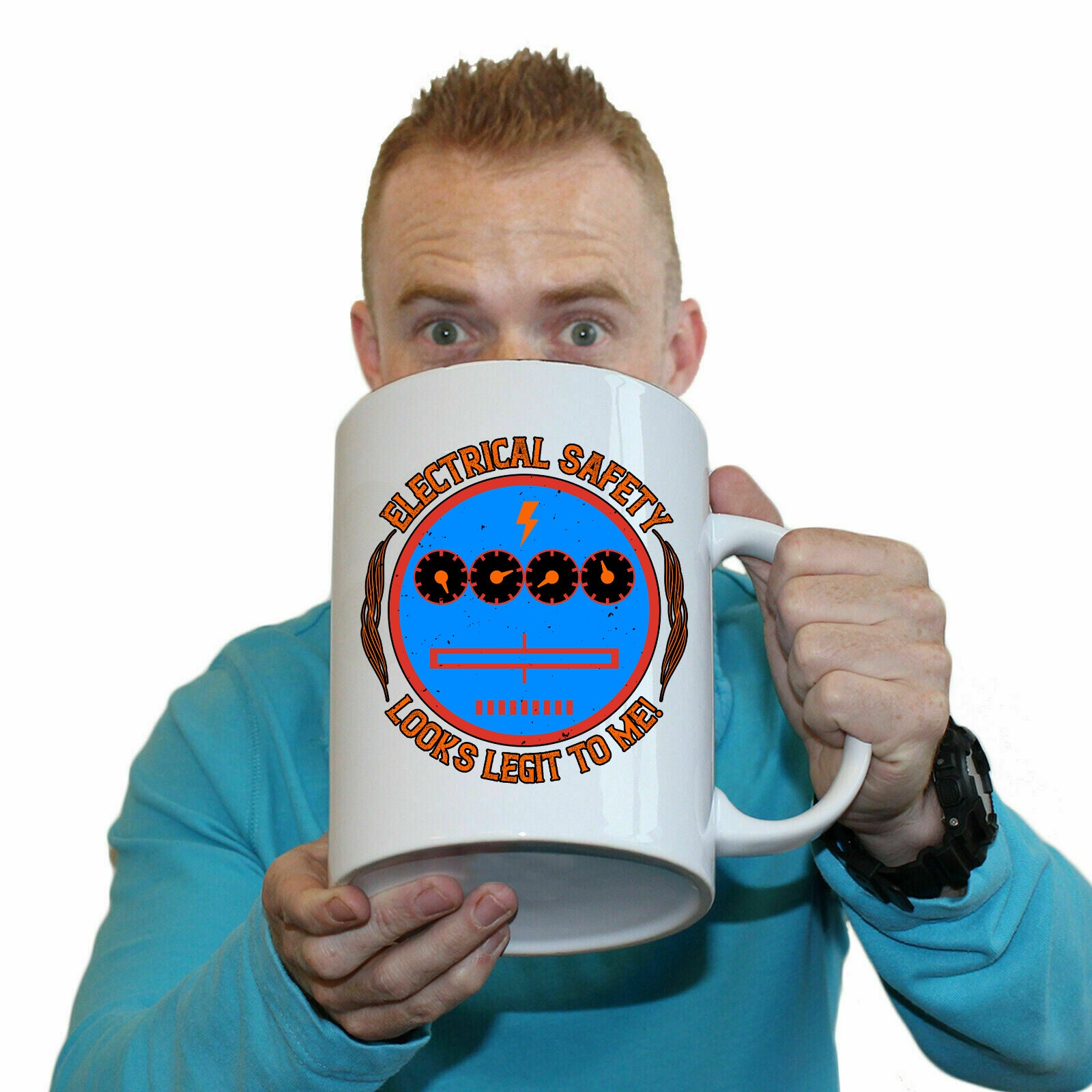 Electrical Safety Looks Legit To Me Sparky Electrician - Funny Giant 2 Litre Mug