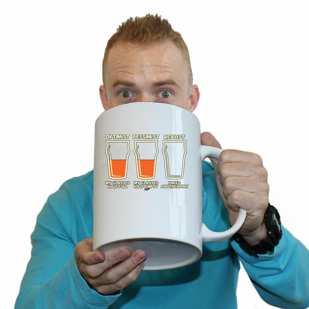 Optimist Pessimist Realist Beer - Funny Giant 2 Litre Mug