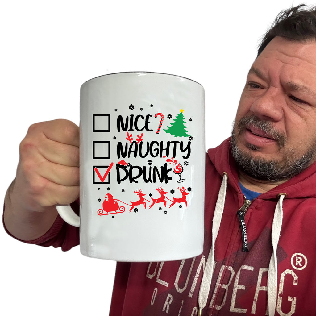 Nice Naughty Drunk Christmas Funny - Funny Giant 2 Litre Mug