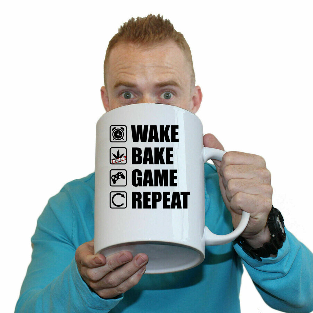 Wake Bake Game Repeat Gamer Games - Funny Giant 2 Litre Mug