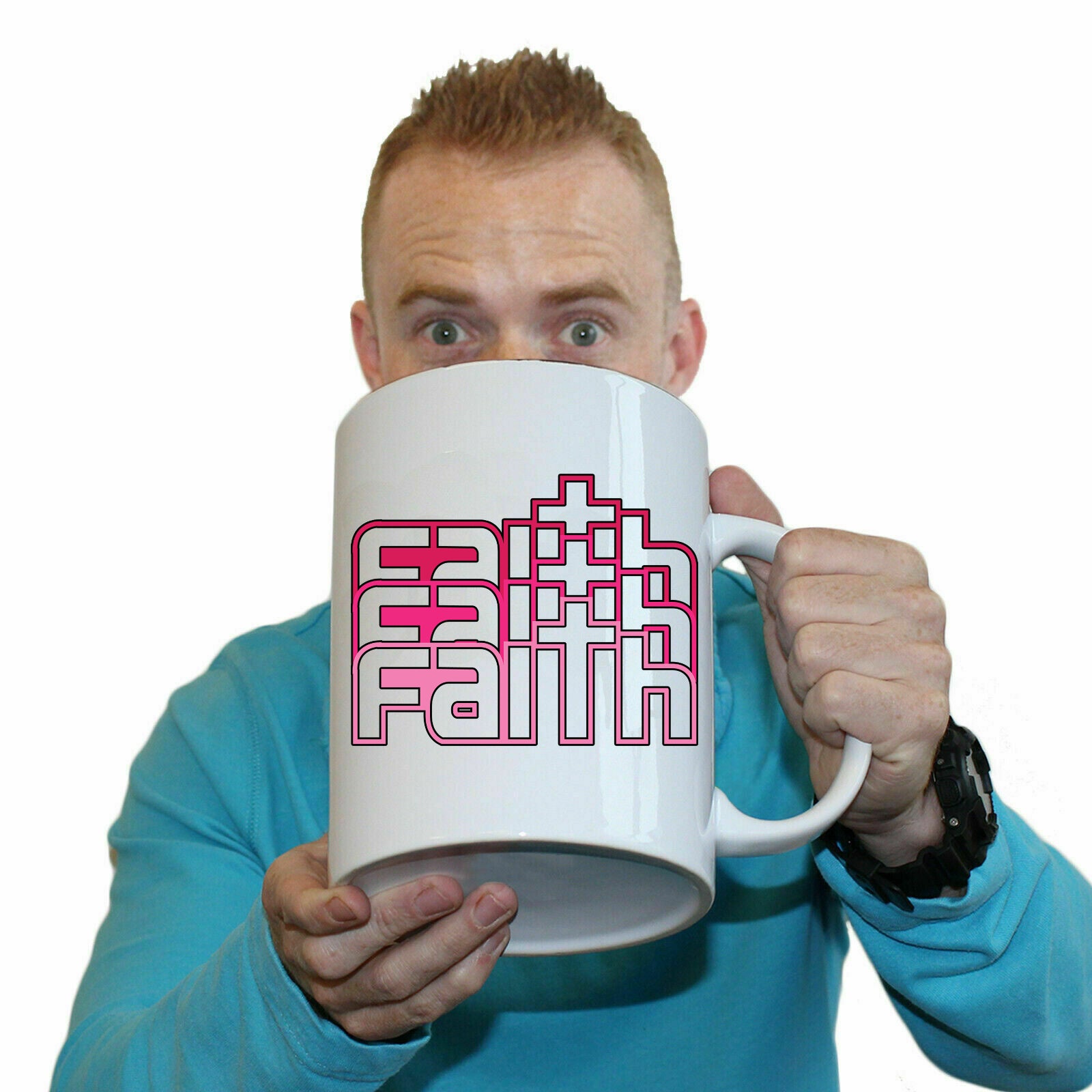 Faith Text Jesus God Christian - Funny Giant 2 Litre Mug