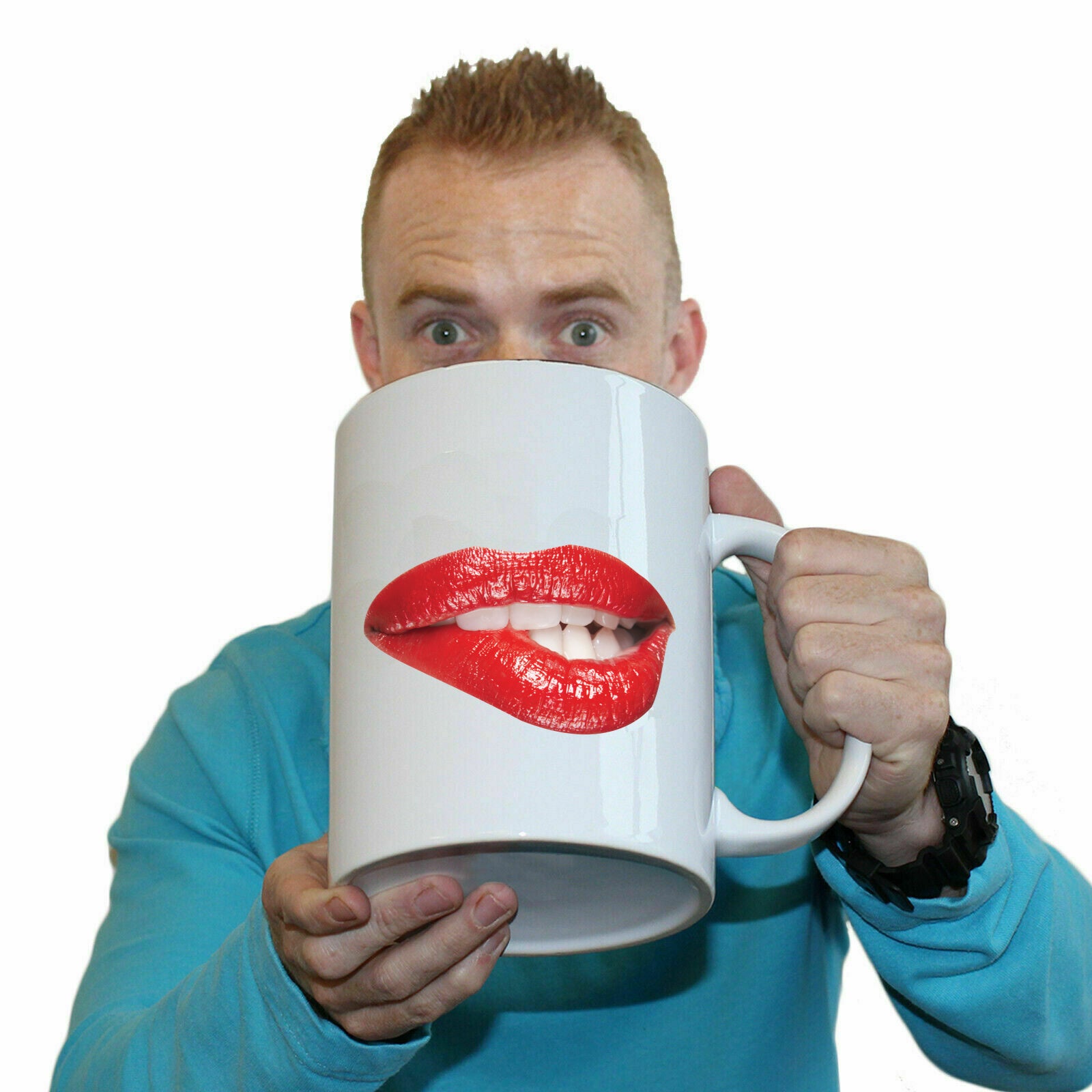 Biting Red Lips - Funny Giant 2 Litre Mug Cup