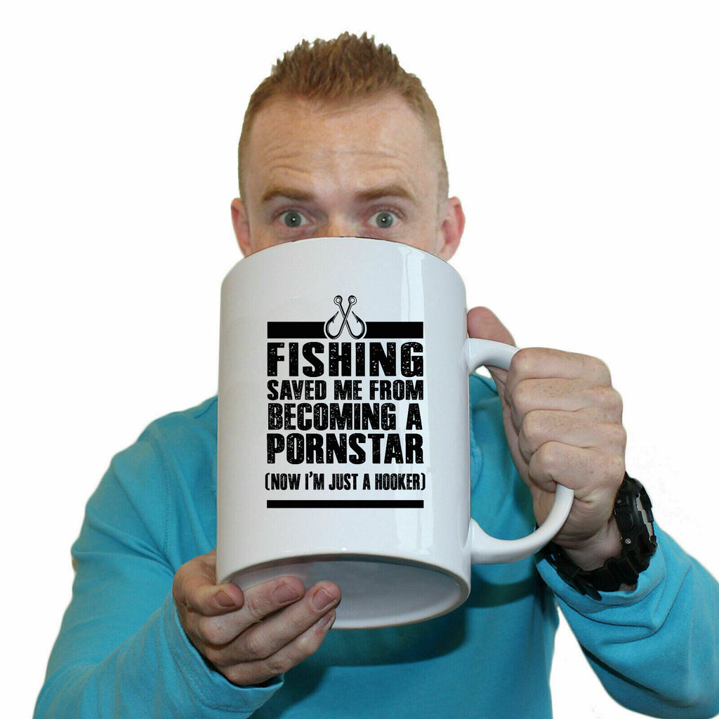 Fishing Saved Me From Becoming A Pornstar Fish - Funny Giant 2 Litre Mug