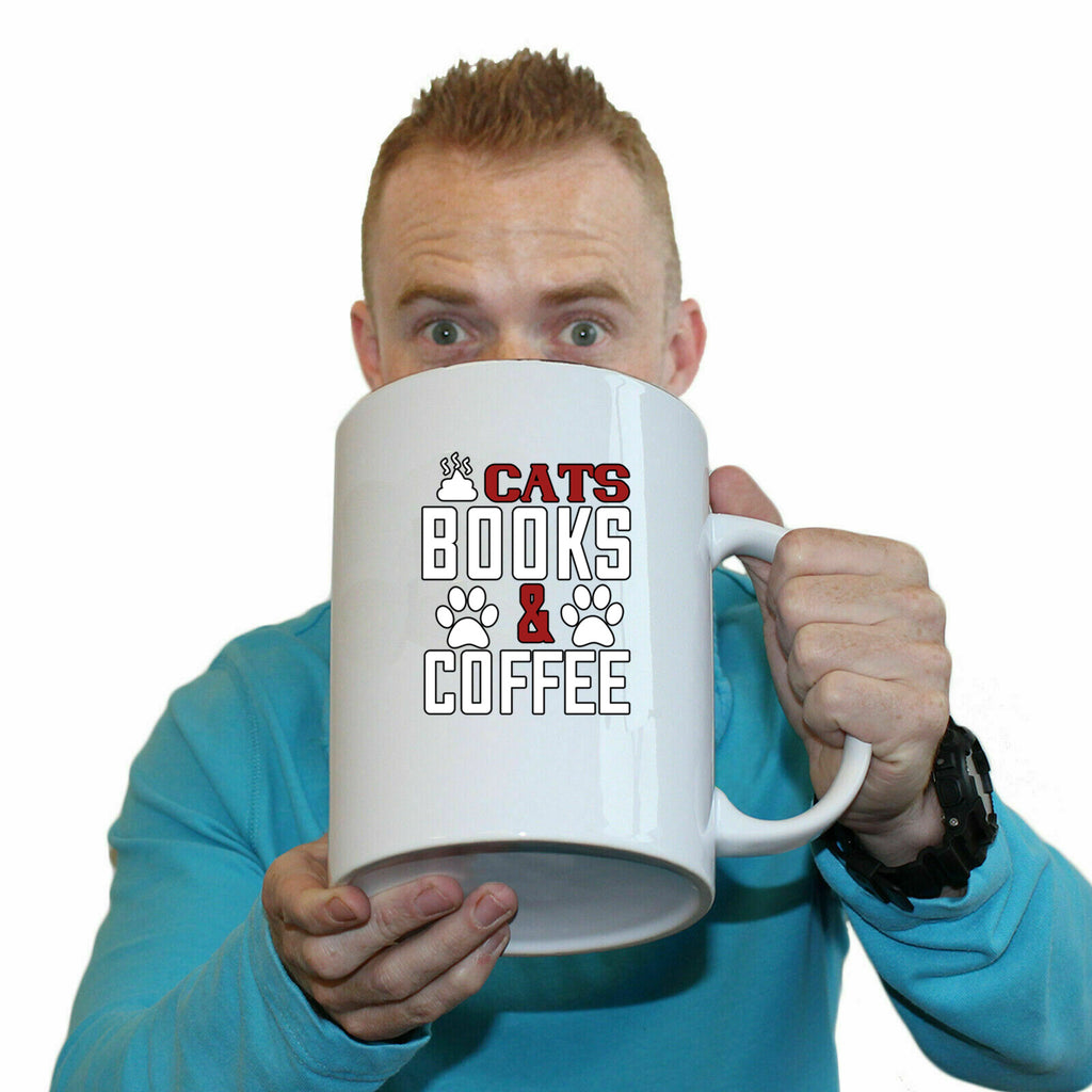 Cats Books And Coffee - Funny Giant 2 Litre Mug