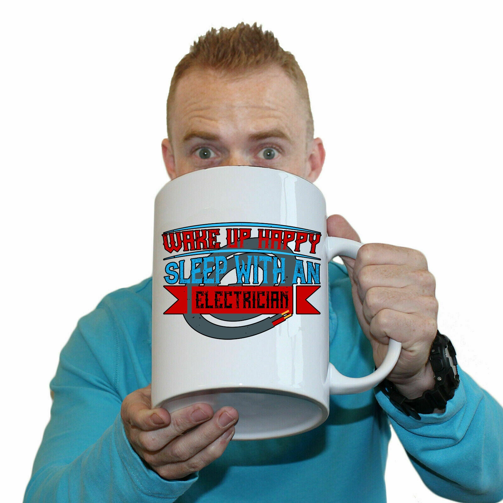 Wake Up Happy Sleep With An Electrician Sparky - Funny Giant 2 Litre Mug