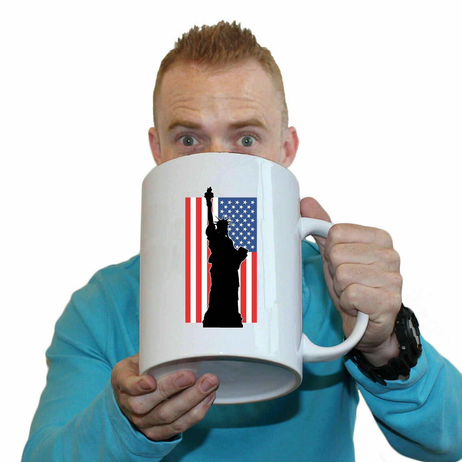Statue Liberty New York Usa Flag - Funny Giant 2 Litre Mug