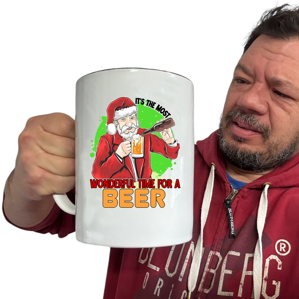 Most Wonderful Time For A Beer Christmas Xmas Santa - Funny Giant 2 Litre Mug