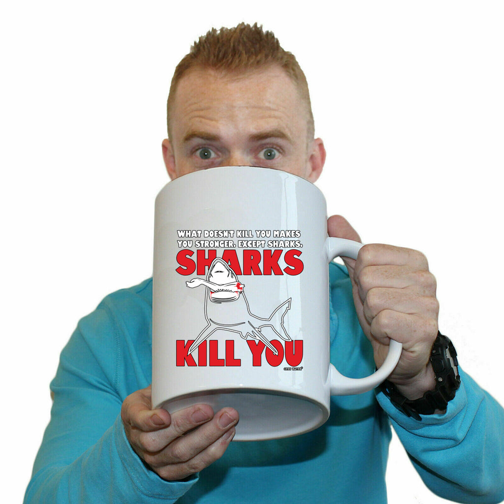 Ow Sharks Kill You - Funny Giant 2 Litre Mug