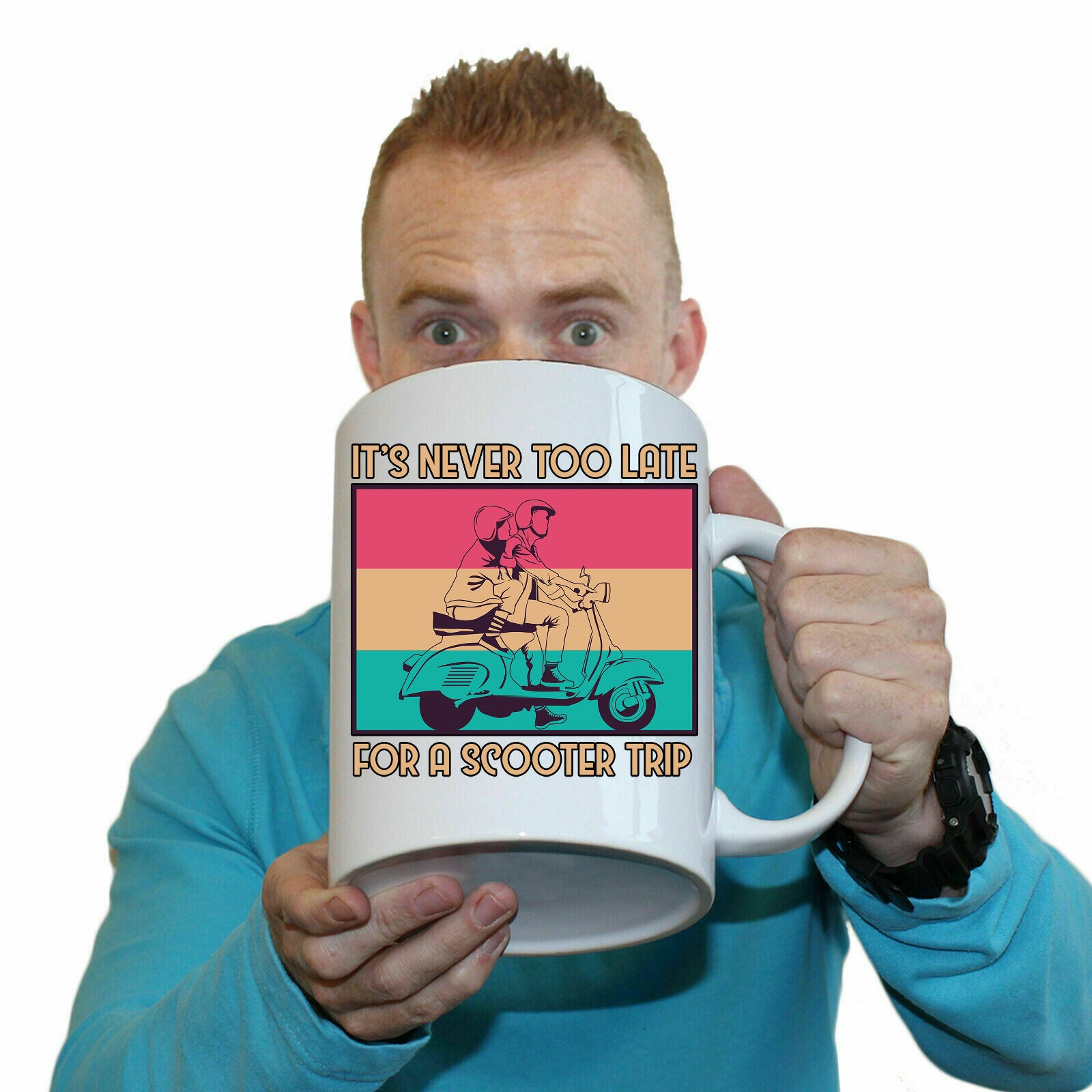 Its Never Too Late For A Scooter Trip - Funny Giant 2 Litre Mug