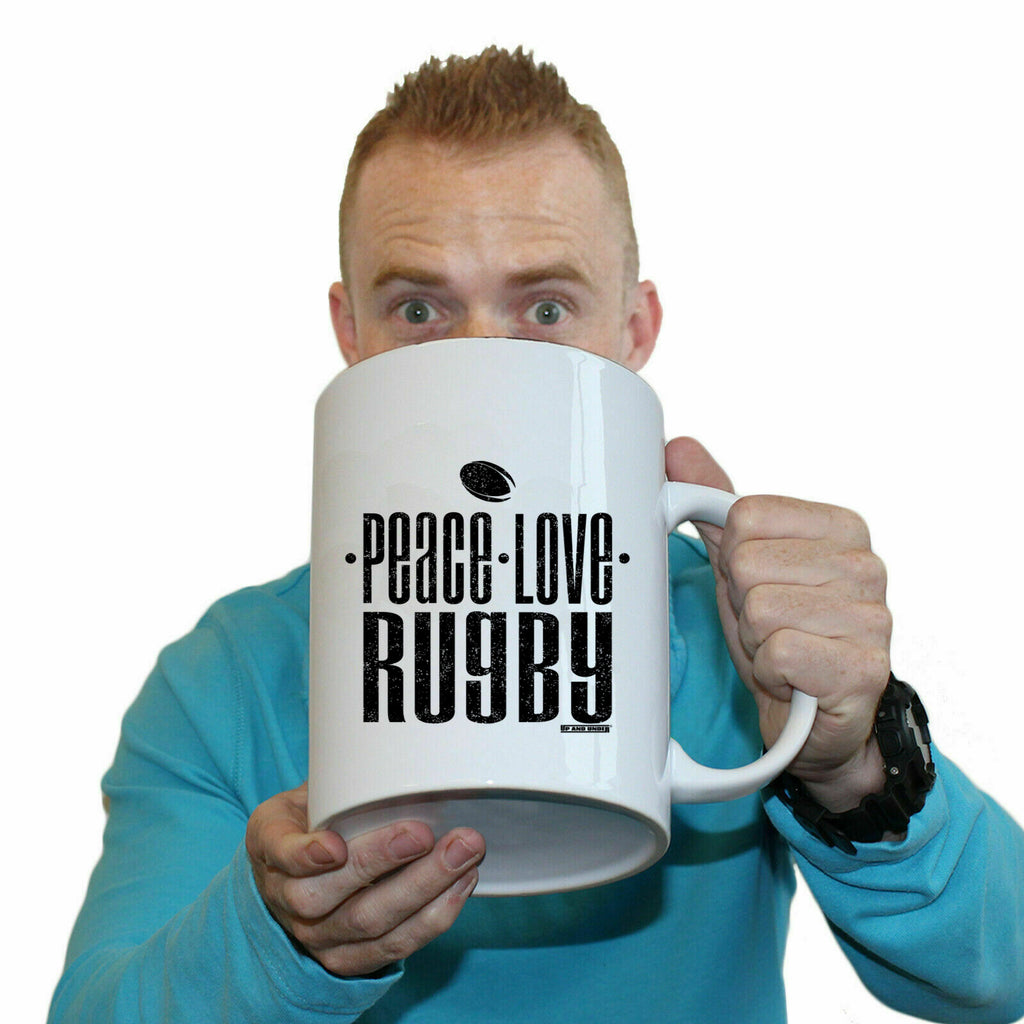 Uau Peace Love Rugby - Funny Giant 2 Litre Mug