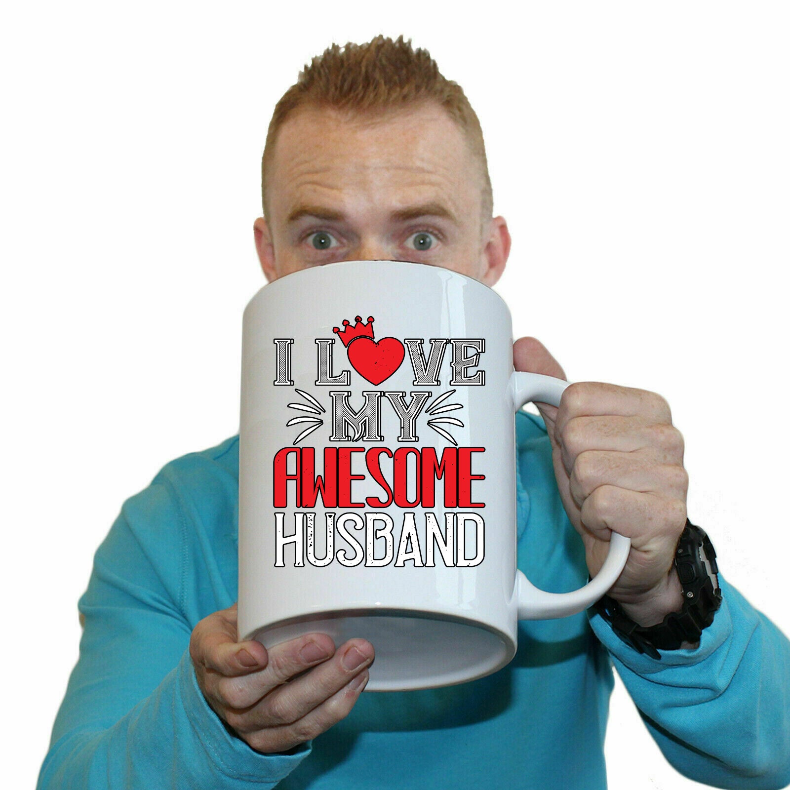 I Love My Awesome Husband Valentine - Funny Giant 2 Litre Mug