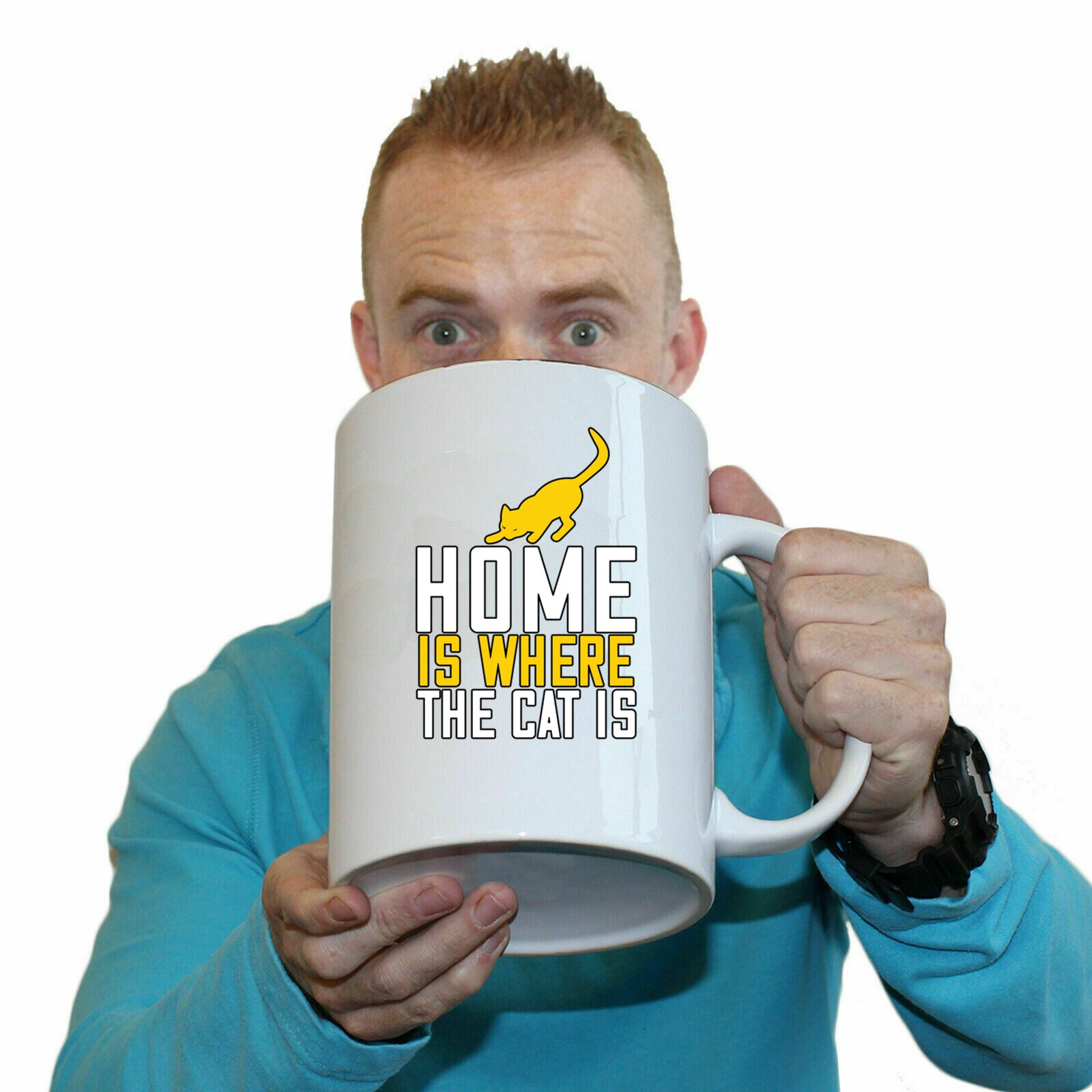 Cat Home Is Where The Cat Is - Funny Giant 2 Litre Mug