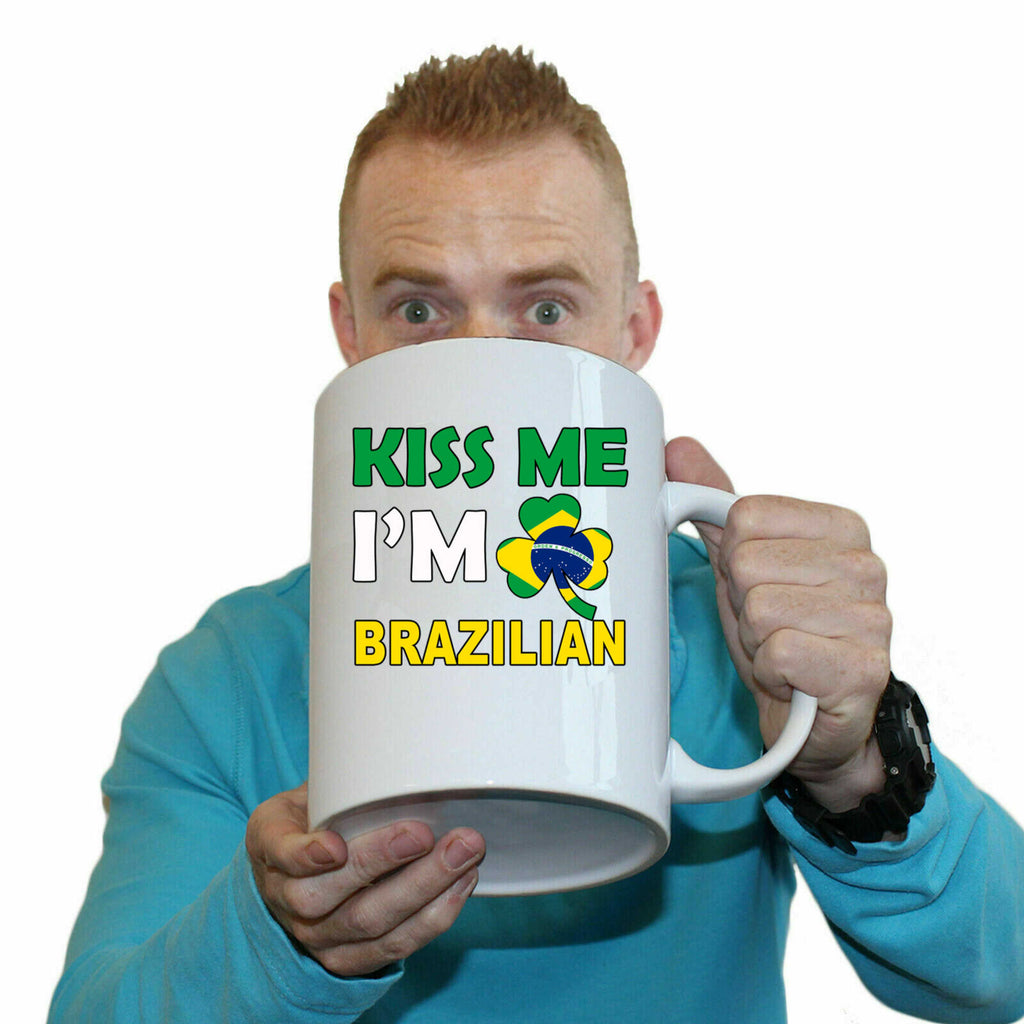 Kiss Me Im Brazilian Brazil Flag Lucky - Funny Giant 2 Litre Mug