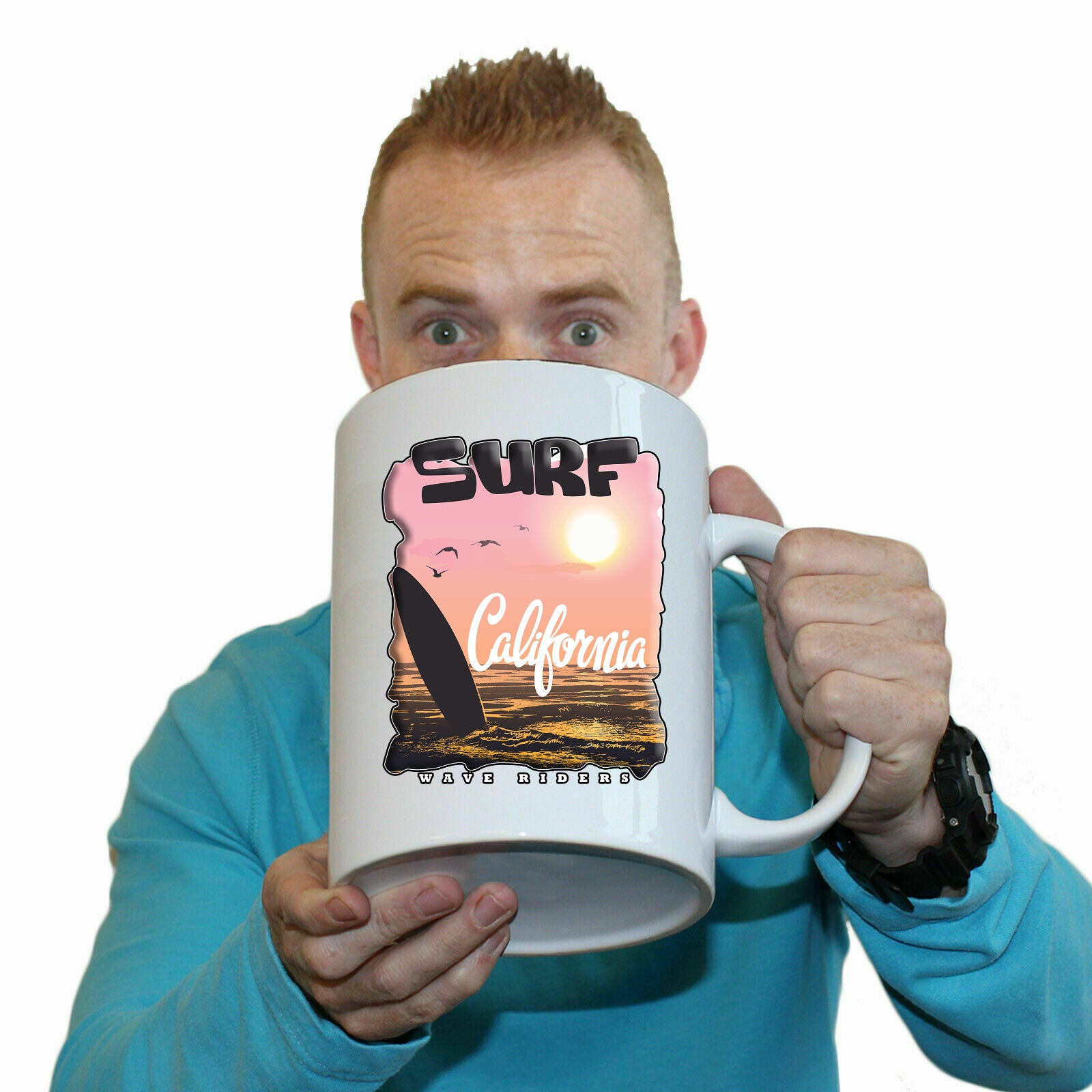 Surf California Wave Rider Surfing - Funny Giant 2 Litre Mug