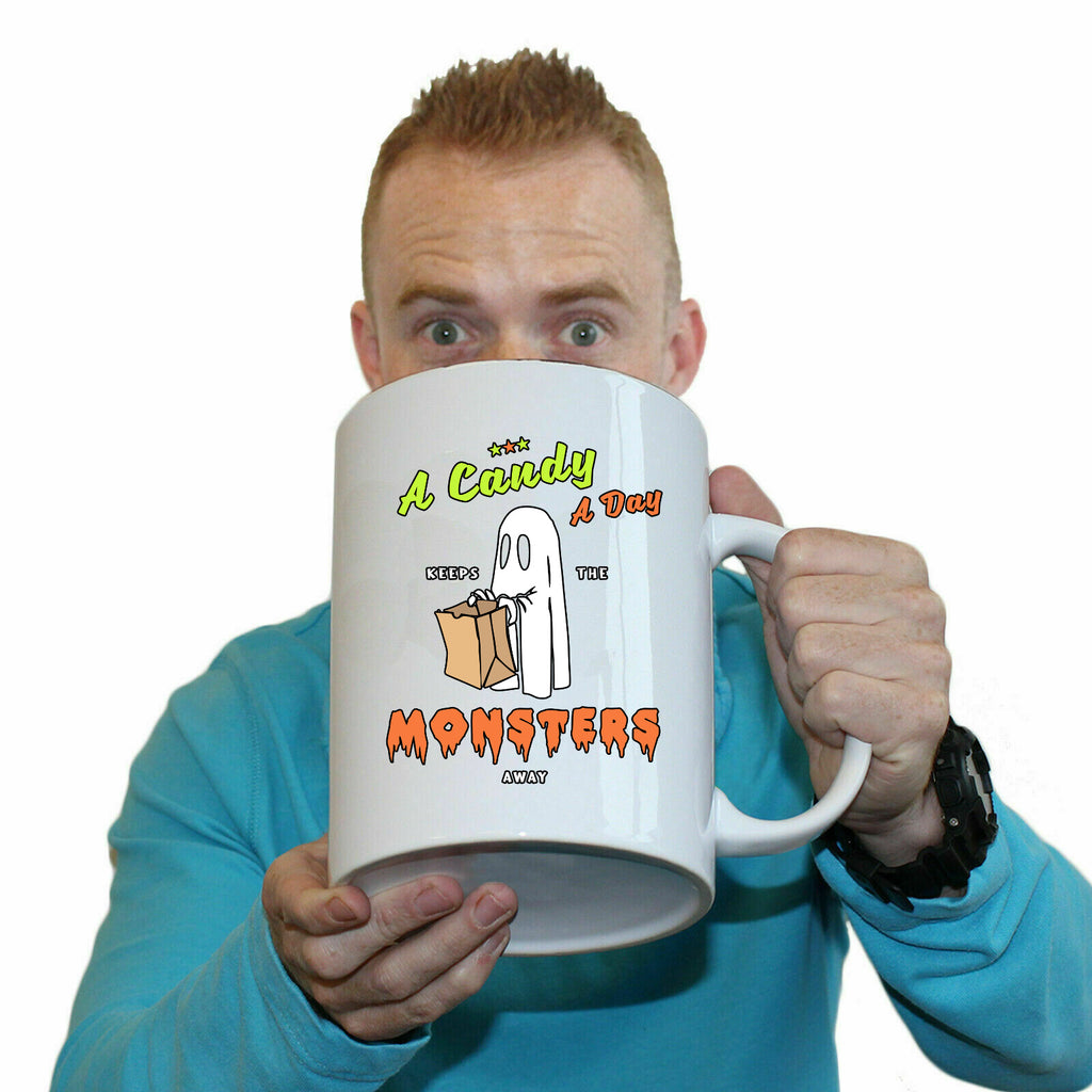 Halloween Candy A Day Keeps The Monsters Away - Funny Giant 2 Litre Mug