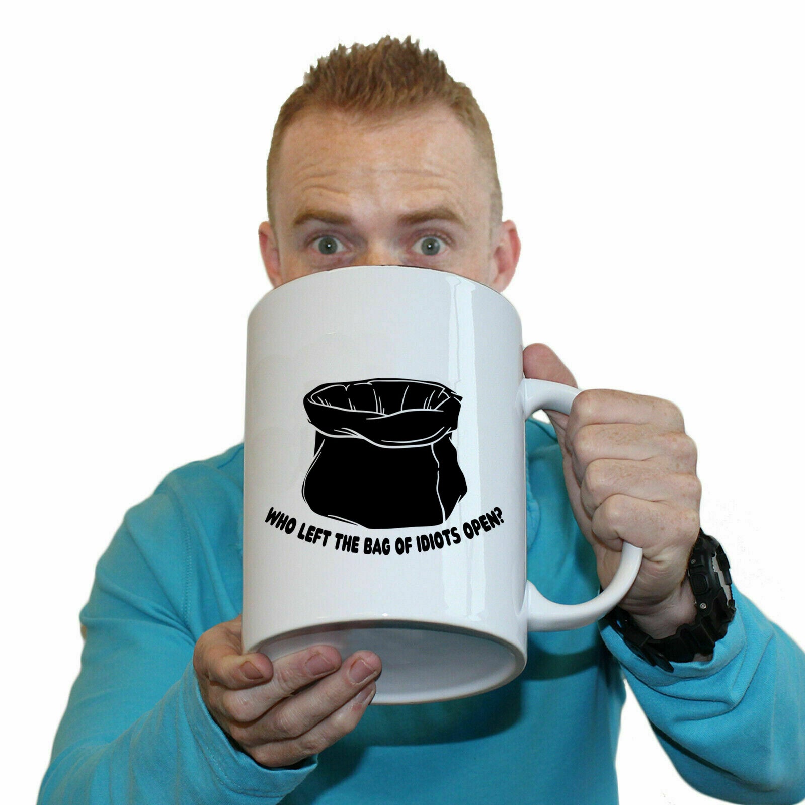 Who Left The Bag Of Idiots Open - Funny Giant 2 Litre Mug