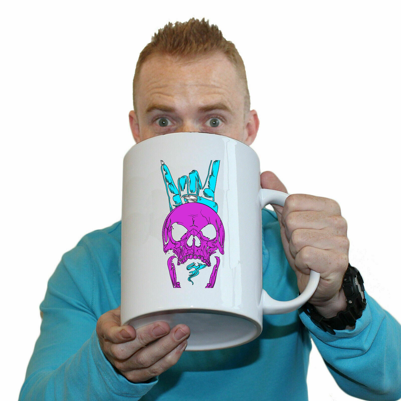 Skull Finger Horns Peace - Funny Giant 2 Litre Mug