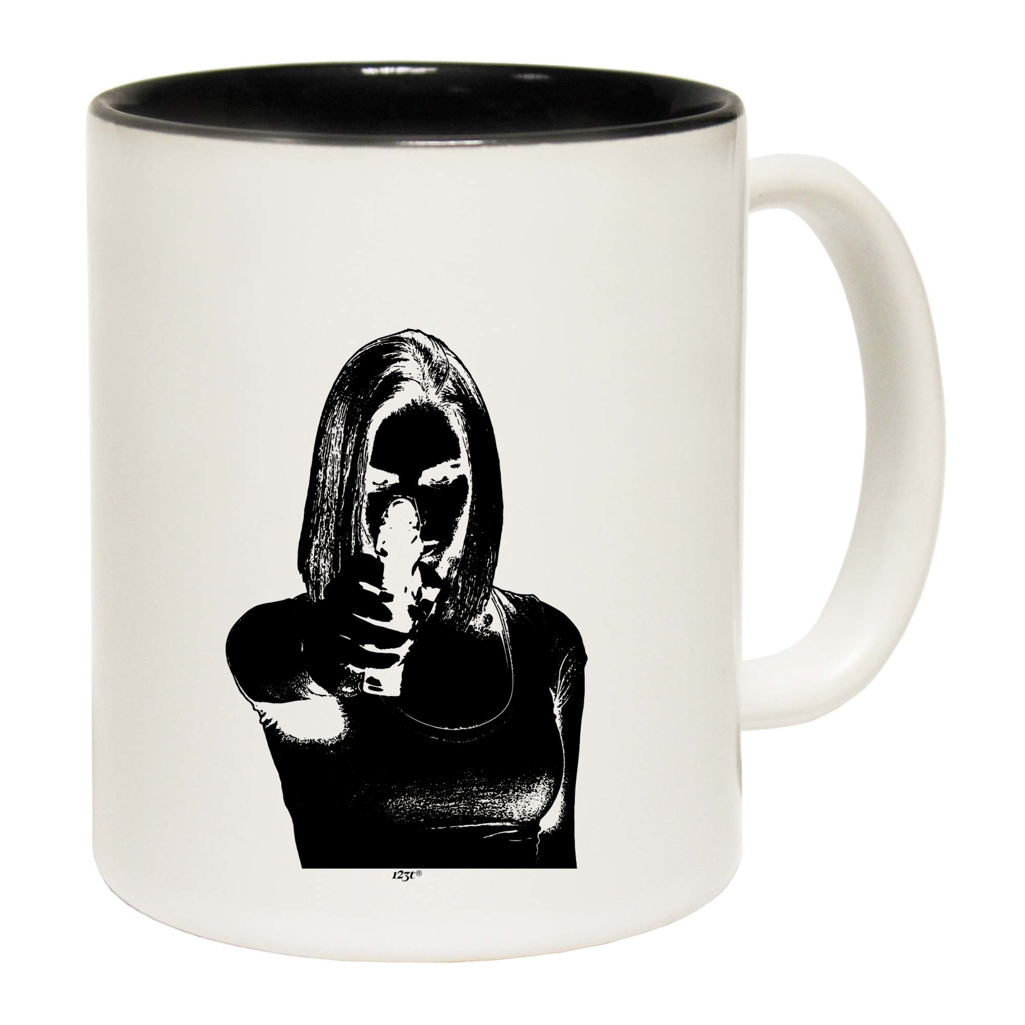 Girl Shooting Blond Gangster - Funny Coffee Mug Cup
