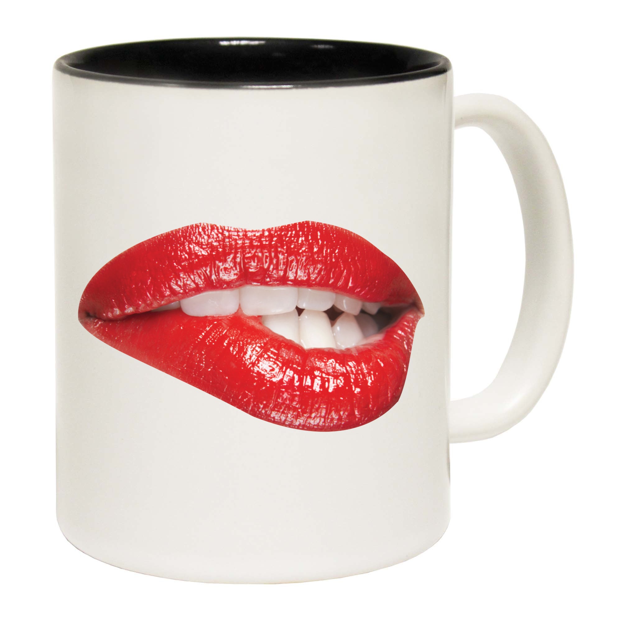 Biting Red Lips - Funny Coffee Mug Cup