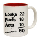 Looks Acts Feels 50 - Funny Coffee Mug