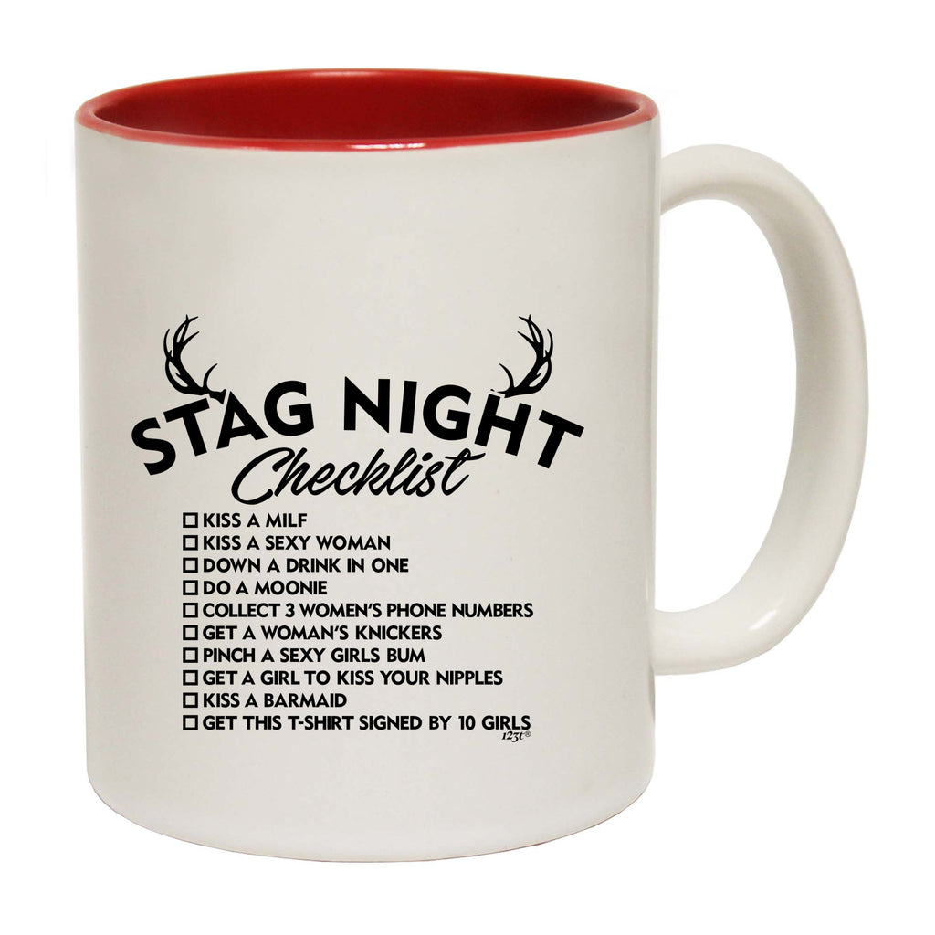 Stag Night Checklist Tshirt - Funny Coffee Mug