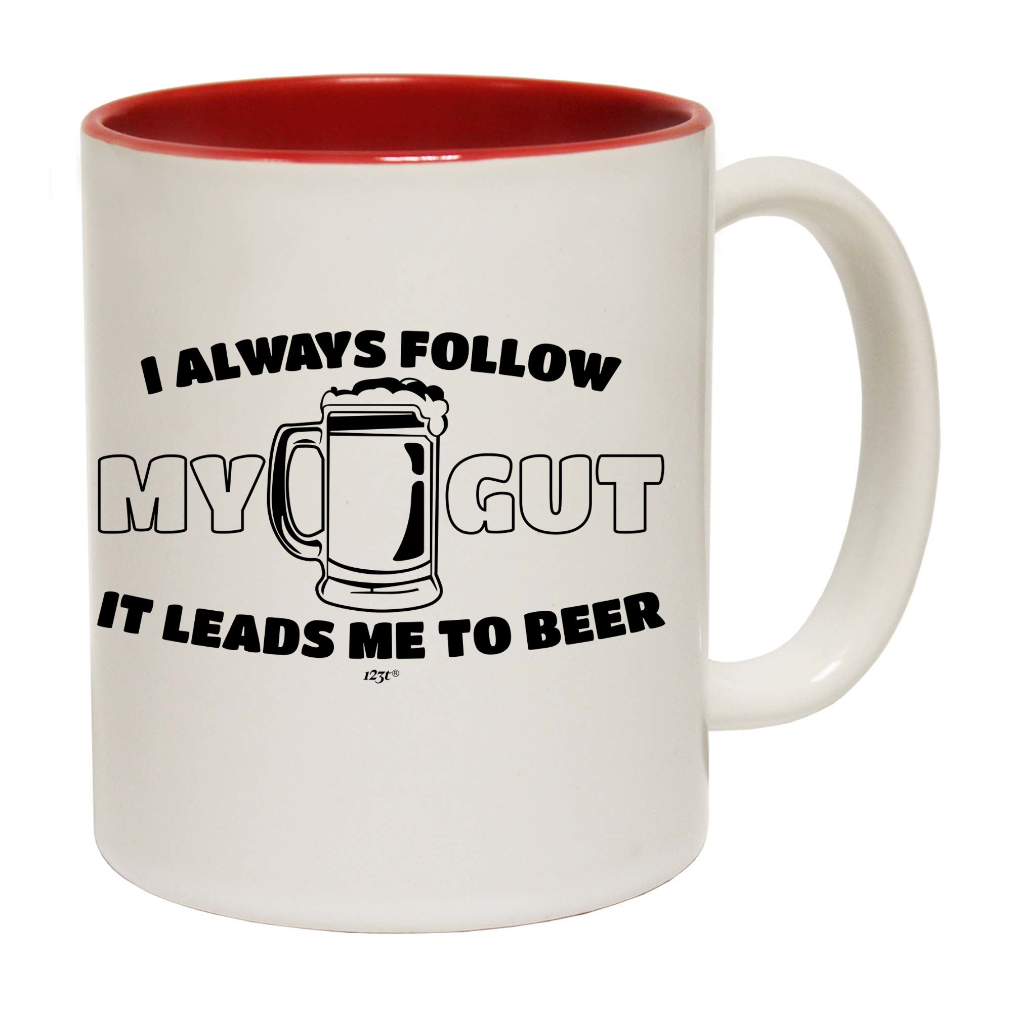 Follow My Gut It Leads Me To Beer - Funny Coffee Mug Cup