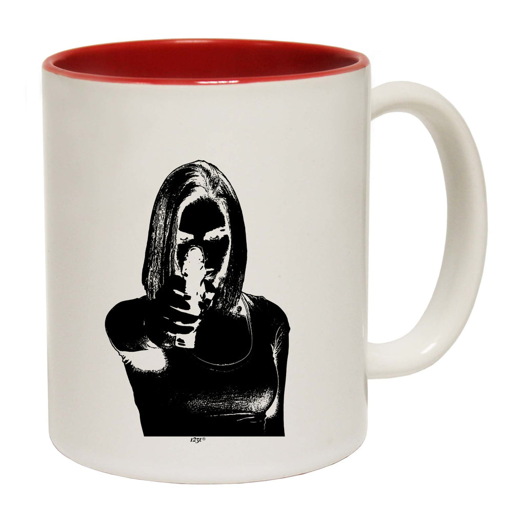 Girl Shooting Blond Gangster - Funny Coffee Mug Cup