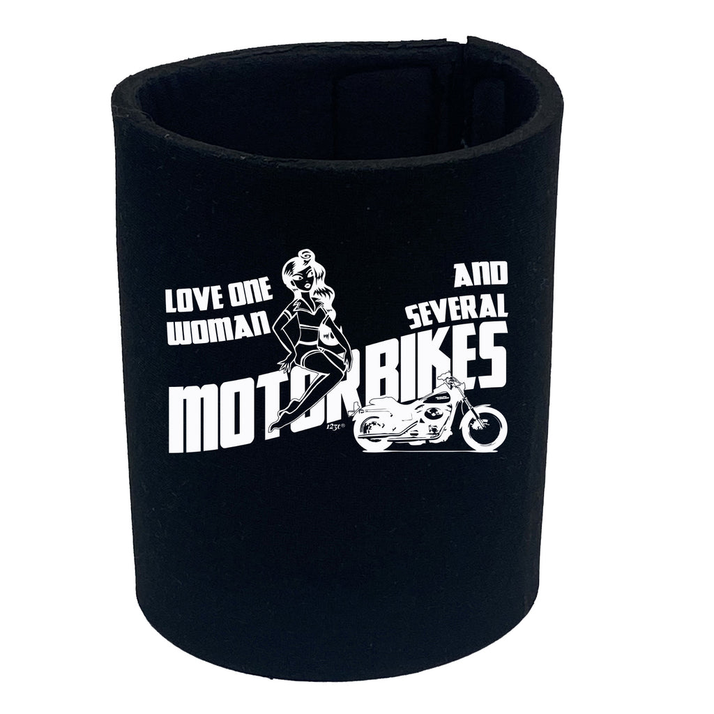 Love One Woman And Several Motorbikes White - Funny Stubby Holder