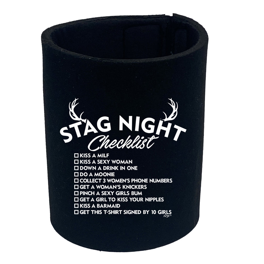 Stag Night Checklist Tshirt - Funny Stubby Holder